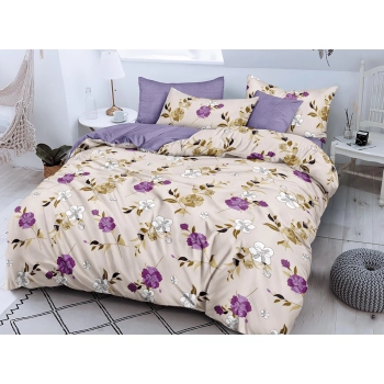 Pościel 160x200 bawełna subtelne fioletowe kwiaty- elegancki komplet PK811  z PRZEŚCIERADŁEM